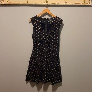 𝅺Maeve Navy Blue with Gold Polka Dots Dress